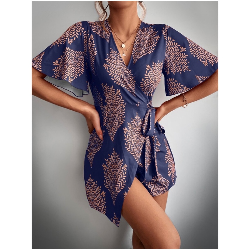 Boho Tropical Butterfly Sleeve Romper
